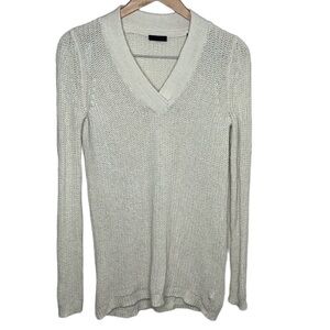 ATM White Knit V-Neck Cotton Linen Sweater Women Size Small BLEMISH
